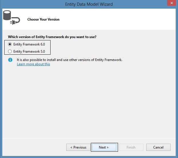 Selecting Entity Framework Version in Entity Model
